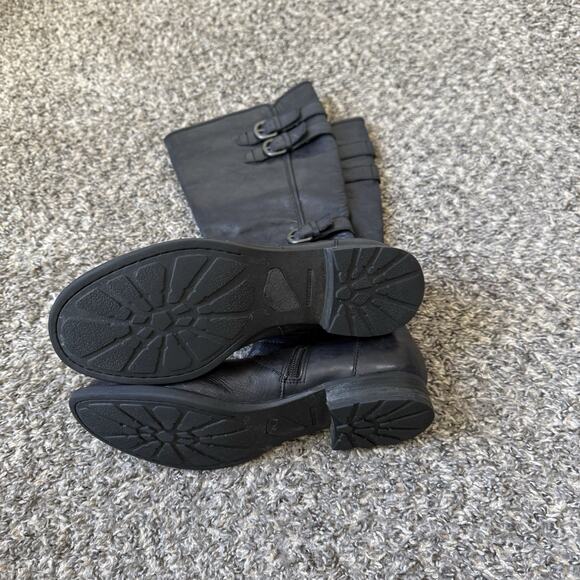 Born Boots Womens 9 Attila Tall Riding Black Leather Side Zip Buckle Strap - Picture 6 of 10